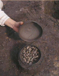 蓋杯の中身（臼玉・小石と、分析を行った杯内に付着する土）